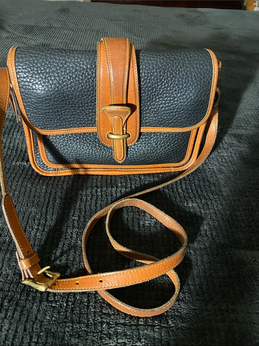 Dooney & Bourke Black and Brown Pebbled Leather Crossbody